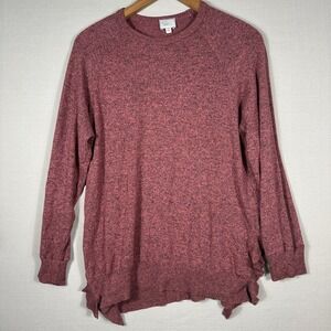 Postcard Ruffle Side Knit Top Womens Medium Burgundy Excellent Raglan Pullover